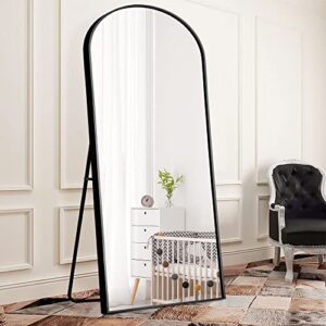 neutype arched full length mirror, large arched wall mirror floor mirror with stand, full body dressing mirrors standing hanging or leaning against wall, aluminum alloy thin frame 71″x32″, black