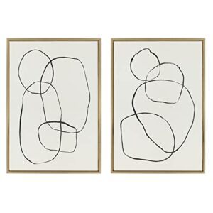 kate and laurel sylvie sylvie modern circles and going in circles framed linen textured canvas wall art set by teju reval of snazzyhues, 2 piece 23×33 gold abstract art prints for wall