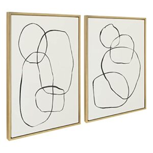 Kate and Laurel Sylvie Sylvie Modern Circles and Going in Circles Framed Linen Textured Canvas Wall Art Set by Teju Reval of SnazzyHues, 2 Piece 23x33 Gold Abstract Art Prints for Wall