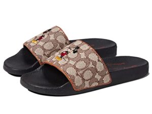 coach disney parks signature textile jacquard w/mickey and friends embroidery brown 5 b (m)