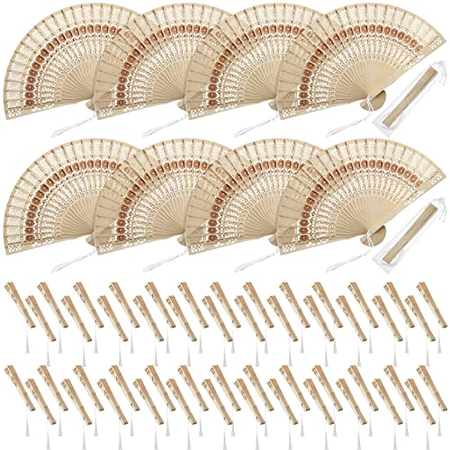 50 Pieces Folding Fans Sandalwood Fans Favors with Tassels and Present Bags Sunflower Pattern Wooden Folding Fan Openwork Hand Held Folding Fans for Wedding Favors Birthday Party Supplies