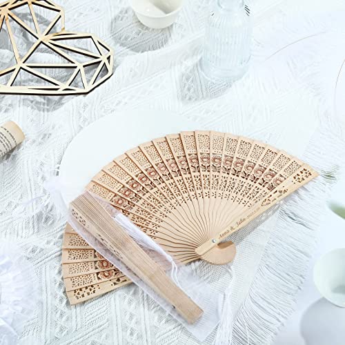 50 Pieces Folding Fans Sandalwood Fans Favors with Tassels and Present Bags Sunflower Pattern Wooden Folding Fan Openwork Hand Held Folding Fans for Wedding Favors Birthday Party Supplies