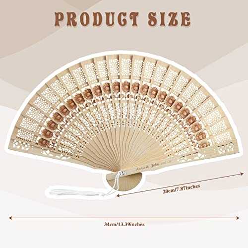 50 Pieces Folding Fans Sandalwood Fans Favors with Tassels and Present Bags Sunflower Pattern Wooden Folding Fan Openwork Hand Held Folding Fans for Wedding Favors Birthday Party Supplies