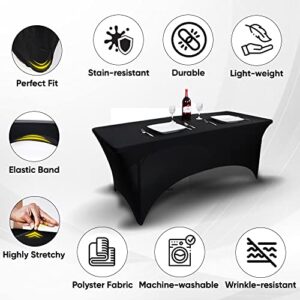 Leoa's Lux 2 Pcs Black Spandex Table Covers 6ft Fitted Tablecloth Stretch for Standard Folding Tables - Elastic Rectangular Wrinkle Resistant Massage Table Clothes for 6 Foot Rectangle Tables