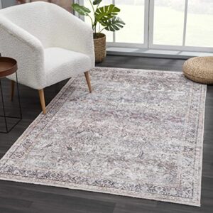 Hauteloom Holi Collection Shiraz - Machine Washable Oriental Persian Living Room Kitchen Bedroom Dining Room Area Rug - Neutral Vintage Distressed Boho Style - Beige, Red, Olive Green - 9'2"x12'