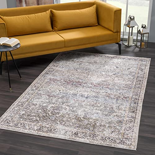 Hauteloom Holi Collection Shiraz - Machine Washable Oriental Persian Living Room Kitchen Bedroom Dining Room Area Rug - Neutral Vintage Distressed Boho Style - Beige, Red, Olive Green - 9'2"x12'