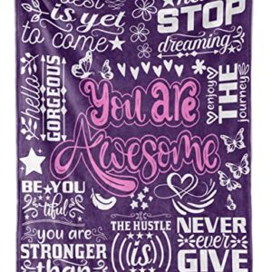 InnoBeta Coworker Leaving Gifts for Women Flannel Blankets Throws, Inspirational Gifts for Women, Going Away Farewell Gifts for Coworkers - Purple Flannel Blanket (50"x 65") - You are Awesome