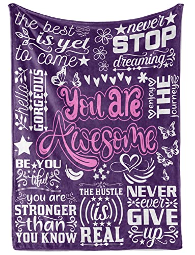 InnoBeta Coworker Leaving Gifts for Women Flannel Blankets Throws, Inspirational Gifts for Women, Going Away Farewell Gifts for Coworkers - Purple Flannel Blanket (50"x 65") - You are Awesome