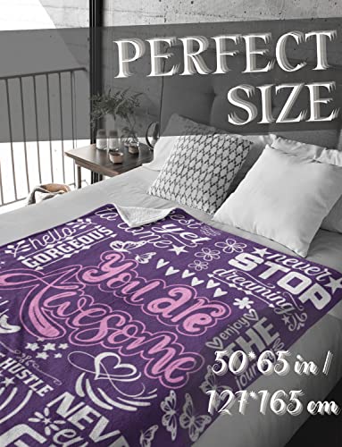 InnoBeta Coworker Leaving Gifts for Women Flannel Blankets Throws, Inspirational Gifts for Women, Going Away Farewell Gifts for Coworkers - Purple Flannel Blanket (50"x 65") - You are Awesome