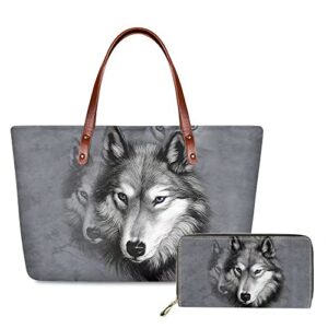 wolf handbag shoulder bag purse tote purse top handle bag and wallet for women girls