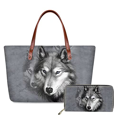 Wolf Handbag Shoulder Bag Purse Tote Purse Top Handle Bag and Wallet for Women Girls