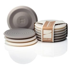 the degrē coasters xl (sand stone, set of 6) by line+arc. 10mm thick, dishwasher safe, stain-resistant, outdoor, coffee table, silicone, modern, mid century, drink, non-absorbent, housewarming gift