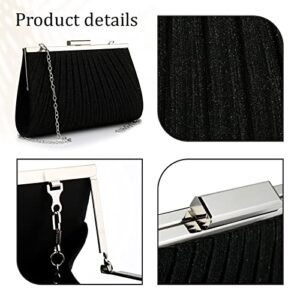 Clutch Purse Women Glittering Handbag Top Handle Evening Bag Crossbody Bag Shoulder Bag for Wedding Party Prom (Black)