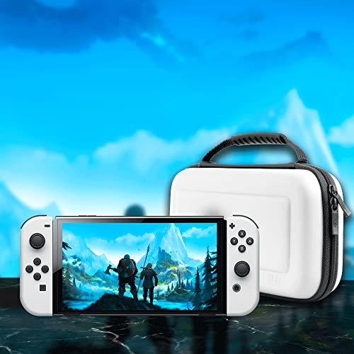 Orzly Carry Case for White Nintendo Switch OLED Console with Accessories and Games Storage Compartment - Easy Clean Case Gift Boxed Edition