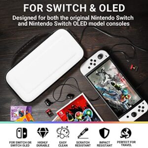 Orzly Carry Case for White Nintendo Switch OLED Console with Accessories and Games Storage Compartment - Easy Clean Case Gift Boxed Edition