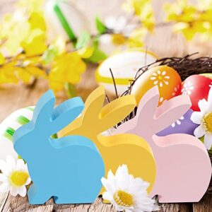 3PCS 5.1” Easter Bunny Table Wooden Signs Easter Decor Tired Tray Decoration Table Centerpiece Sign Desk Ornaments Easter Party Supplies Office Desk Easter Home Decoration Gift