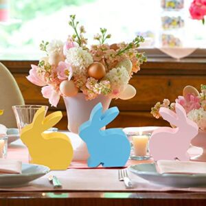 3PCS 5.1” Easter Bunny Table Wooden Signs Easter Decor Tired Tray Decoration Table Centerpiece Sign Desk Ornaments Easter Party Supplies Office Desk Easter Home Decoration Gift