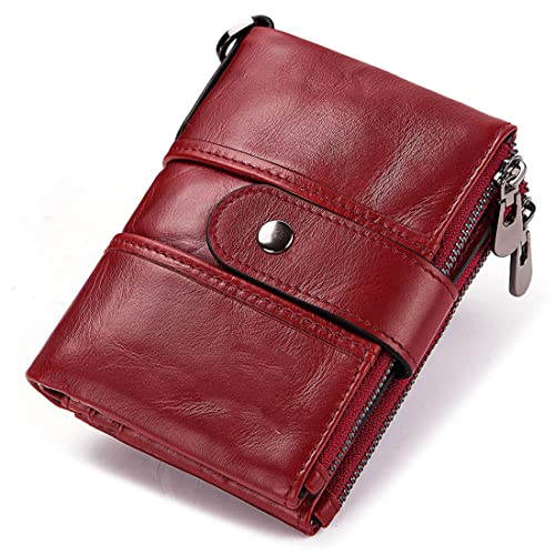 HUMERPAUL Women‘s Leather Wallet RFID Blocking Small Compact Bifold Zipper Pocket Purse with ID Window and Card Case Purse (Red)