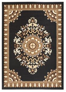 rug and decor capri 124 black classic oriental area rug carpet alfombra for living room bed room (5′ x 7′)