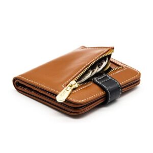 andoilt small wallets for women compact bifold pocket rfid blocking genuine leather wallet mini purse with id window coin pocket brown