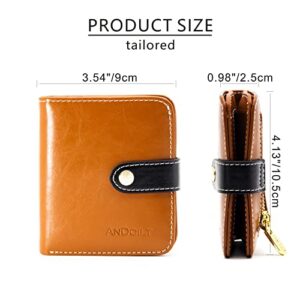 ANDOILT Small Wallets for Women Compact Bifold Pocket RFID Blocking Genuine Leather Wallet Mini Purse with ID Window Coin Pocket Brown