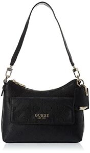 guess womens sirrah shoulder bag top zip, black logo, one size us