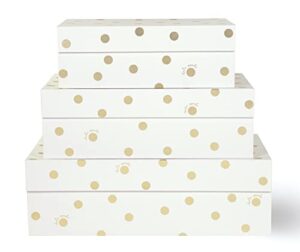 kate spade new york decorative storage boxes with lids, 3 pack sturdy organizer storage bins, includes small medium large pink nesting boxes with magnetic closure, gold dot with script