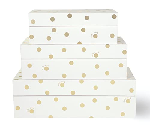 Kate Spade New York Decorative Storage Boxes with Lids, 3 Pack Sturdy Organizer Storage Bins, Includes Small Medium Large Pink Nesting Boxes with Magnetic Closure, Gold Dot with Script