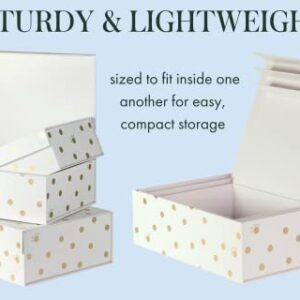 Kate Spade New York Decorative Storage Boxes with Lids, 3 Pack Sturdy Organizer Storage Bins, Includes Small Medium Large Pink Nesting Boxes with Magnetic Closure, Gold Dot with Script