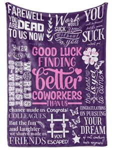 coworker leaving gifts for women flannel blankets throws, going away gift for coworker, leaving farewell new job presents (50″x 65″) – purple – finding better coworker than us