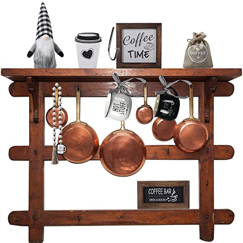 8 Pieces Coffee Bar Decor Sign Farmhouse Tiered Tray Decors,Coffee Wooden Sign Mini Coffee Mug Wooden Beads Garland for RusticTiered Tray Kitchen Table Decoration