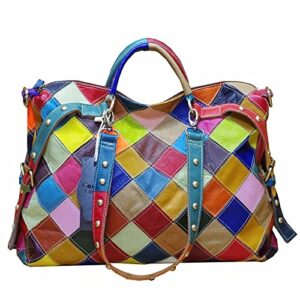 women’s multicolor tote handbag abstract design handbag genuine leather hobo shoulder purse, colors