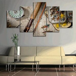wkqifeil 5 panels multi panel print fly fishing canvas wall art trout fisherman man cave pictures paintings home decor painting poster no framed w60in*h32in
