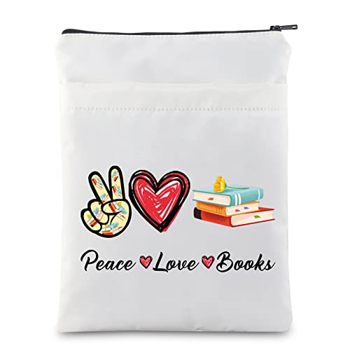 MNIGIU Funny Book Lover Gift Bookish Book Sleeve with Pocket Peace Love Book Protector Cover Kindle Book Sleeve (Peace Love Book)