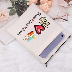 MNIGIU Funny Book Lover Gift Bookish Book Sleeve with Pocket Peace Love Book Protector Cover Kindle Book Sleeve (Peace Love Book)