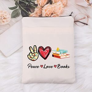 MNIGIU Funny Book Lover Gift Bookish Book Sleeve with Pocket Peace Love Book Protector Cover Kindle Book Sleeve (Peace Love Book)