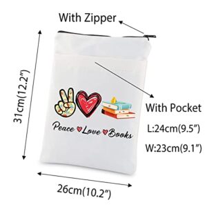 MNIGIU Funny Book Lover Gift Bookish Book Sleeve with Pocket Peace Love Book Protector Cover Kindle Book Sleeve (Peace Love Book)