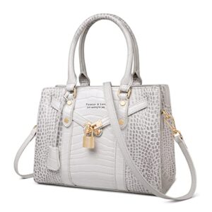 foxlover genuine leather handbags for women satchel purses all-match top handle shoulder bags crocodile pattern crossbody bag commute tote bag