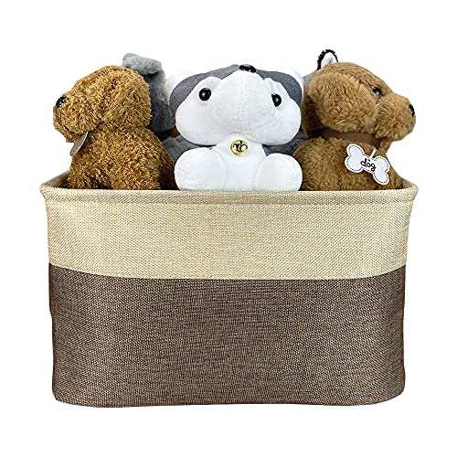 Personalized Dog Boxer Bone Decorative Storage Basket Fabric Durable Rectangle Toy Box with 2 Handles for Organizing Closet Garage Clothes Blankets Brown and White
