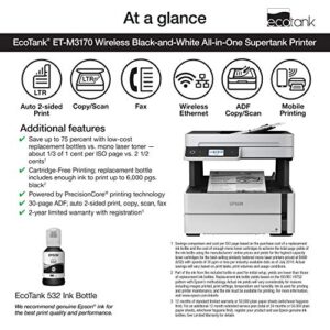 Epson EcoTank ET-M3170 Wireless Monochrome All-in-One Supertank Printer with ADF, Fax and Ethernet PLUS 2 Years of Unlimited Ink*