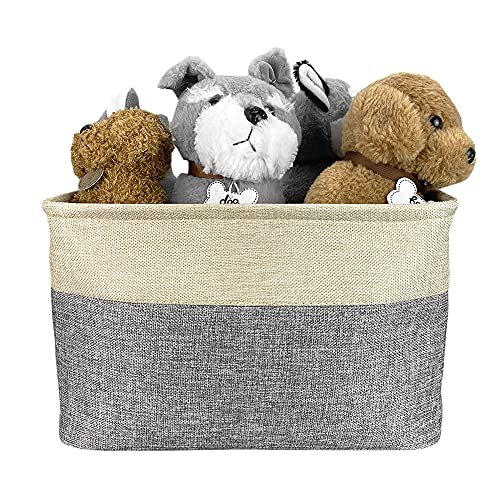Personalized Puppy Australian Shepherd Bone Decorative Storage Basket Fabric Durable Rectangle Toy Box with 2 Handles for Organizing Closet Garage Clothes Blankets Grey and White