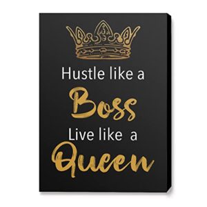iiongde hustle like a boss live like a queen canvas frame wall art,hustle motivational quotes wall art canvas for girl women home office bedroom wall decor-12″ x 15″