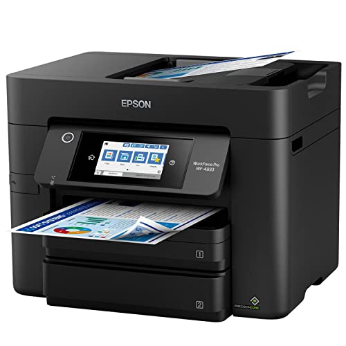 Epson Workforce Pro WF-4833 Wireless All-in-One Color Inkjet Printer, Black - Print Scan Copy Fax - 4.3" LCD, 25 ppm, 4800x2400 dpi, Auto 2-Sided Printing, 50-Sheet ADF, 500-Sheet, Ethernet, DAODYANG