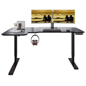 jceet adjustable height l-shaped 59 inch electric standing desk – sit stand computer desk, stand up desk table for home office, black frame and top