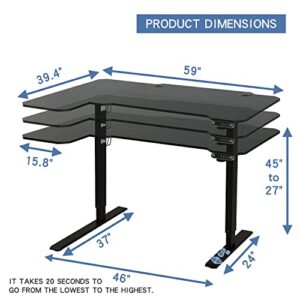 Jceet Adjustable Height L-Shaped 59 Inch Electric Standing Desk - Sit Stand Computer Desk, Stand Up Desk Table for Home Office, Black Frame and Top