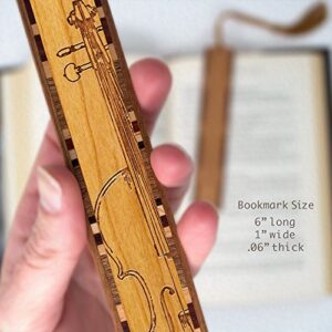 Violin Fiddle Stringed Musical Instrument Engraved Wooden Bookmark - Made in USA