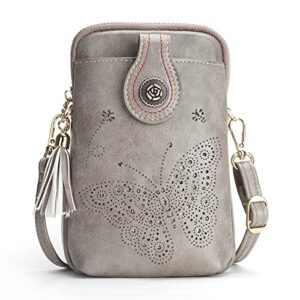 aphison small crossbody bags for women, lightweight mini cute cell phone purse for girls with tassel and shining butterfly gray
