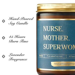 Nurse Mother Superwoman - Handmade Lavender Soy Candle (9oz) - Nurse Candle Gift for Women, Nurse Preceptor, RN, Christmas Gifts for Female Nurse Practitioner, Nicu Nurse, Nursing School Graduation