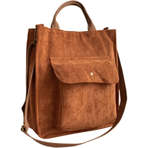 Corduroy Totes Bag - Women's Shoulder Handbags Casual Hobo Bags Corduroy Crossbody Handbag Casual Tote for School Travel Work (Brown)