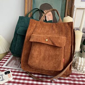 Corduroy Totes Bag - Women's Shoulder Handbags Casual Hobo Bags Corduroy Crossbody Handbag Casual Tote for School Travel Work (Brown)